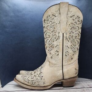 Kids Beige Western Boots with Cutout Design